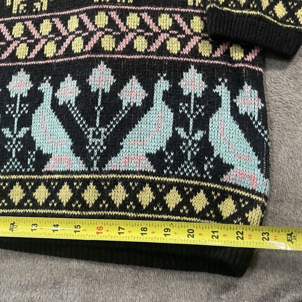80s 90s Sweater Size L/XL New Wave Fair Isle Blue Bird Fuzzy Crewneck Pastel - Picture 7 of 9